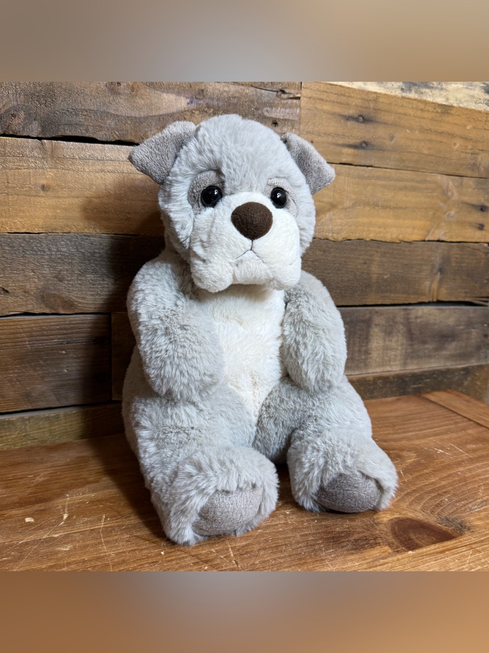 Aurora Sluuumpy Da Dog Grey White Bulldog Puppy Plush Floppy Stuffed Animal 11”